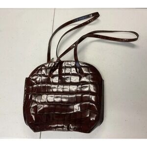 FURLA Brown Patent Leather Alligator‎ Pattern shoulder Bag  Made In ITALY